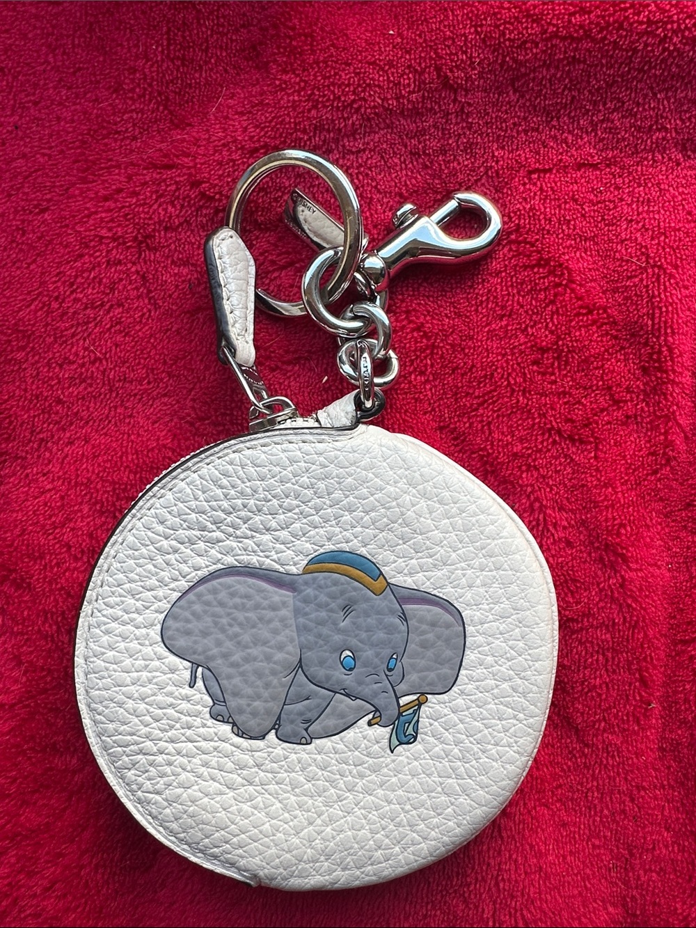 Coach White Leather Dumbo Round Key & Card Holder